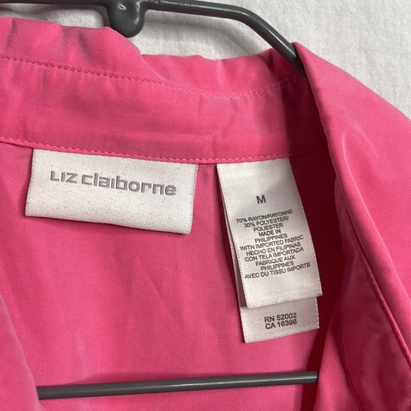 Hot Pink Liz Claiborne 3/4 sleeve collared button-up flowy top - Picture 5 of 10